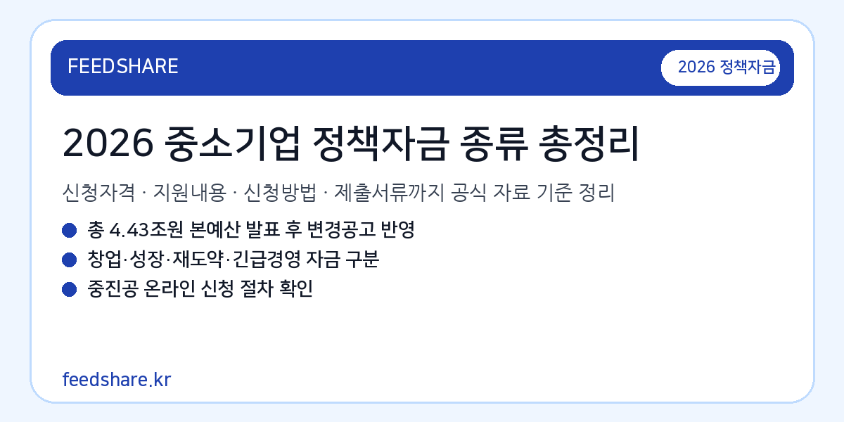 2026 중소기업 정책자금 종류 총정리｜신청자격·지원내용·신청방법·제출서류