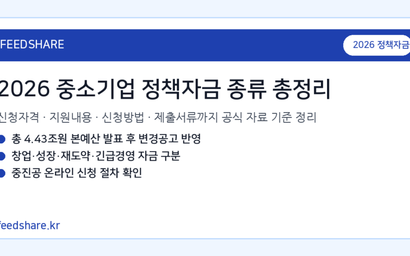 2026 중소기업 정책자금 종류 총정리｜신청자격·지원내용·신청방법·제출서류