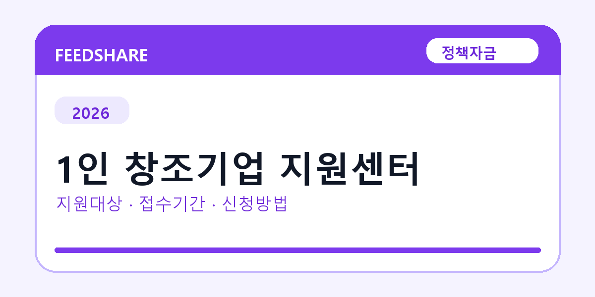2026 1인 창조기업 지원센터 신청방법 총정리｜대상·금리·접수기간
